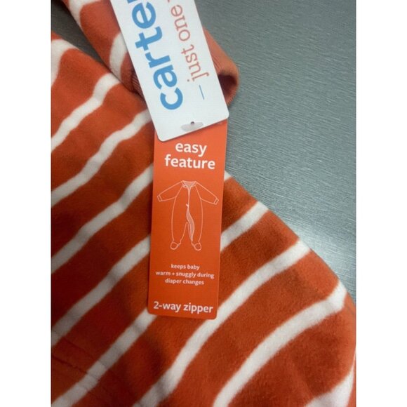 Carters Romper Baby Halloween Footed Orange Stripe Pumpkin Face Fleece Zipper 3M - Picture 6 of 7